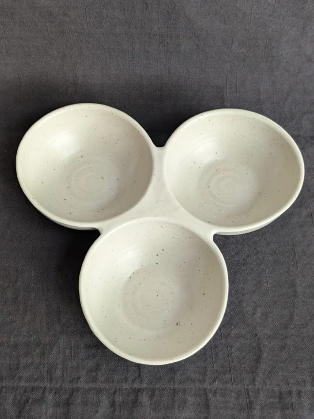 Pottery Barn Farmstead Stoneware Triple Serving Dish Nut Dish Multi Use